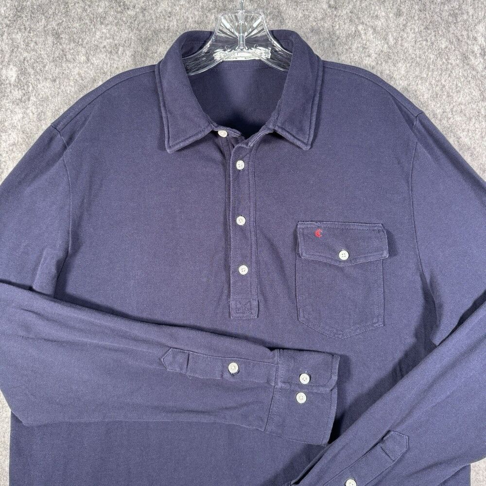 Criquet Shirt Mens Size XL Navy Blue Long Sleeve Pocket Polo Organic Cotton
